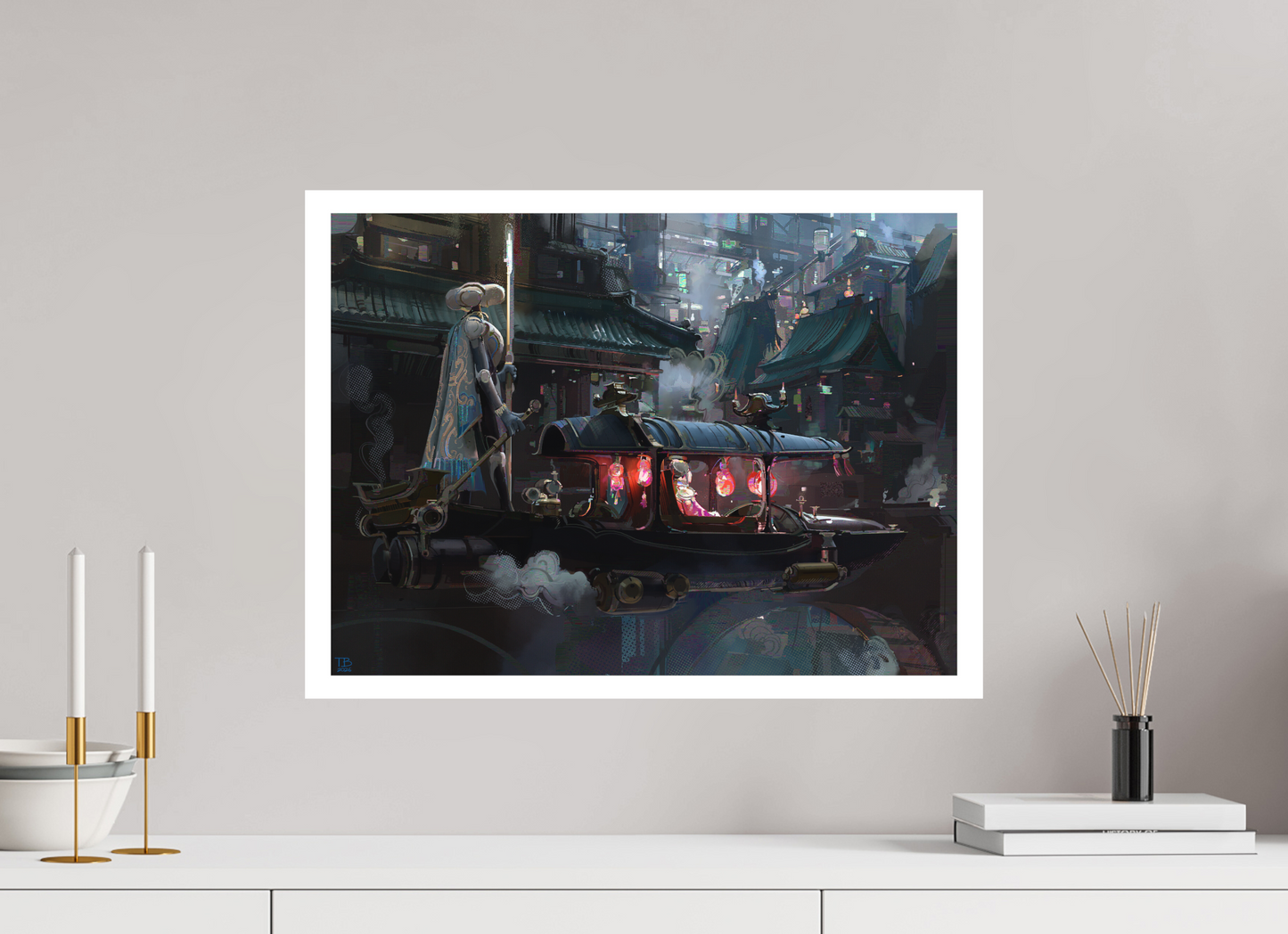 KAOLIN Troubled Waters — fantasy fine art print of a gondola scene in an Asian-inspired world by Thomas Brissot